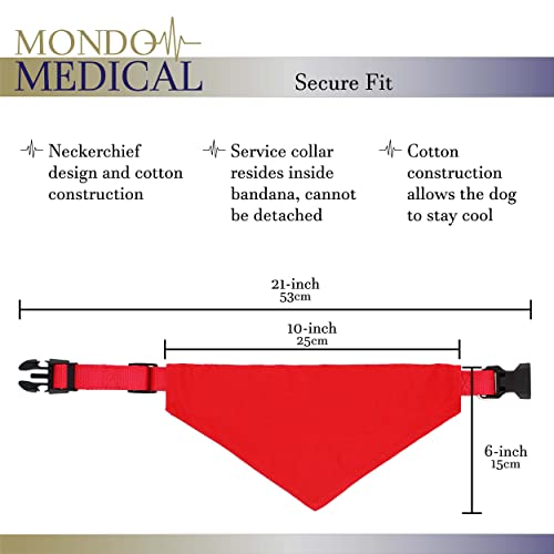 Mondo Medical Emotional Support Dog Collar and Bandana - 15.5-20in Red Reflective Service Dog Collars for Medium Dogs