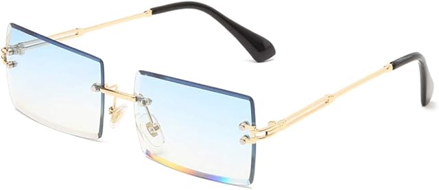 Long Keeper Rimless Rectangle Sunglasses UV400 Protection Antiglare Fashion Frameless Square Glasses for Women Men