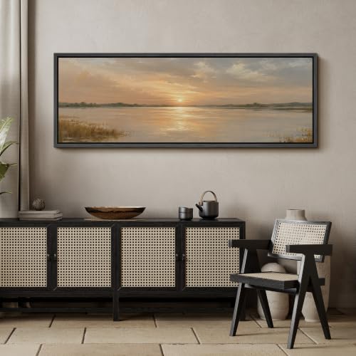 Image of MUDECOR Large Framed Canvas Print Wall Art River Sunset for Living Room