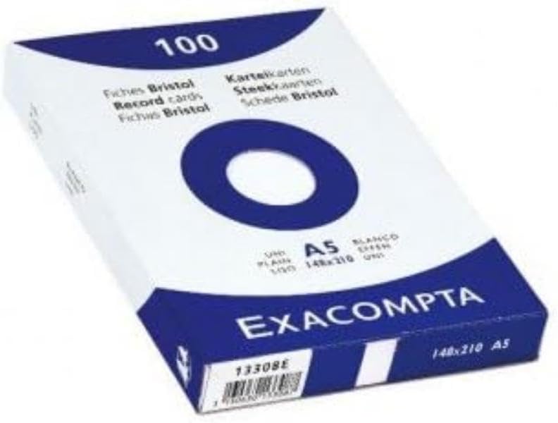 Exacompta - Ref 10838SE - Bristol Lined Record Cards (Pack of 100) - A5 in Size, 205gsm Card, Compatible with Printers - Suitable for Exam Revision & Notes - Pink