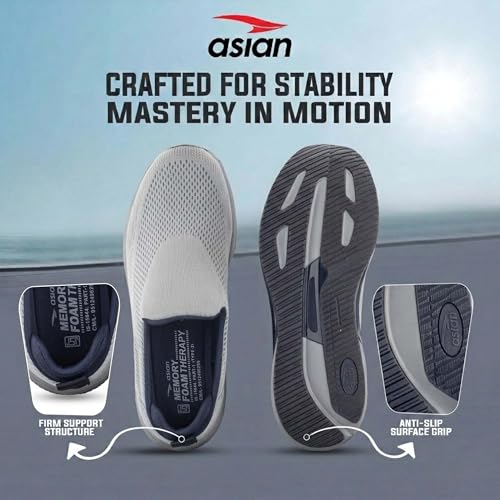 Image of ASIAN Wonderwalk Pro-14 Men's Walking Shoes | Lightweight Slip-On Sports Sneakers | Breathable Knit Mesh | Memory Foam Shoes with Anti-Slip Grip Sole