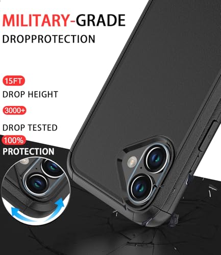 Image of Diverbox for iPhone 16 Plus Case [Shockproof] [Dropproof] [Tempered Glass Screen Protector + Camera Protectors] Heavy Duty Protection Phone Case Cover for Apple iPhone 16 Plus (Black)