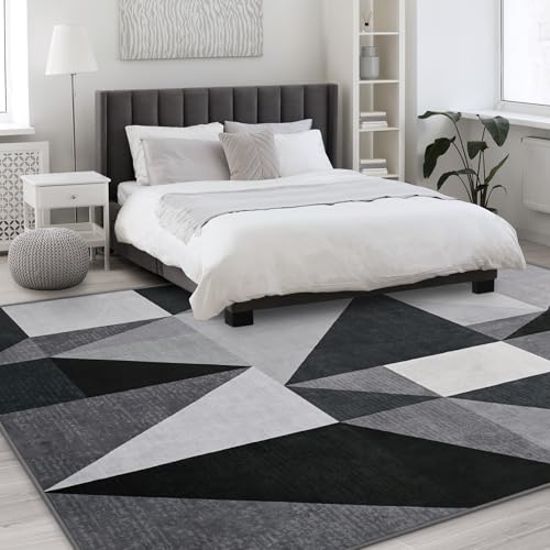 Tapete moderno geométrico lavable 5x7 gris miniatura 2