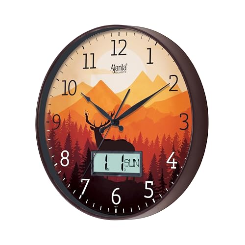 Image of Ajanta 6097 Wall Clock (13.8 Inch) - Silent Sweep Non-Ticking Movement - Elegant Brown Home Decor Clock for Living Room, Study