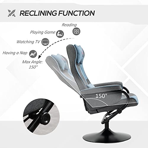 Homcom Recliner Chair With Ottoman, Video Gaming Chair, Racing Style Upholstered Swivel Recliner With Footrest, Headrest And Lumbar Support, Grey And Blue #TOP3