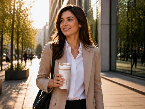 Image of Kitchivo Multipurpose Insulated Travel Mug - 350ml | Double Wall Stainless Steel Flask for Coffee, Tea & Milk | 100% Leak-Proof | Keeps Hot & Cold for Hours | Car Friendly (Cream White)