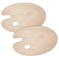 JIADEXIN 2 Stück Holz Malpalette - Ovale Palette Mischpalett Griffloch Malen Palette Universalpalette für Aquarell Acrylmalerei Ölfarben