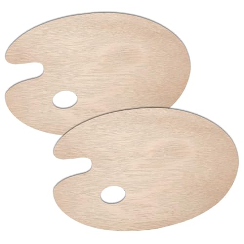 JIADEXIN 2 Stück Holz Malpalette - Ovale Palette Mischpalett Griffloch Malen Palette Universalpalette für Aquarell Acrylmalerei Ölfarben