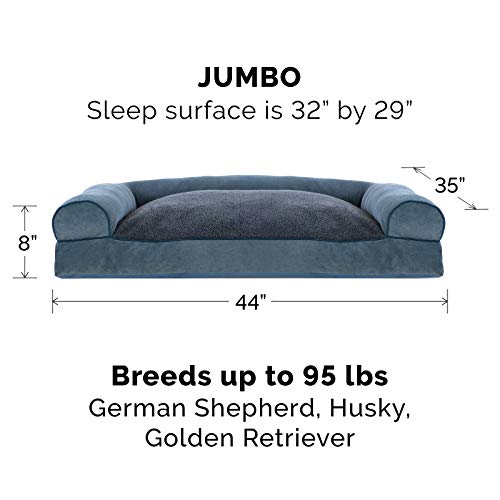 Furhaven XL Pillow Dog Bed Sherpa & Chenille Sofa-Style w/ Removable Washable Cover - Orion Blue, Jumbo (X-Large) - Image 2