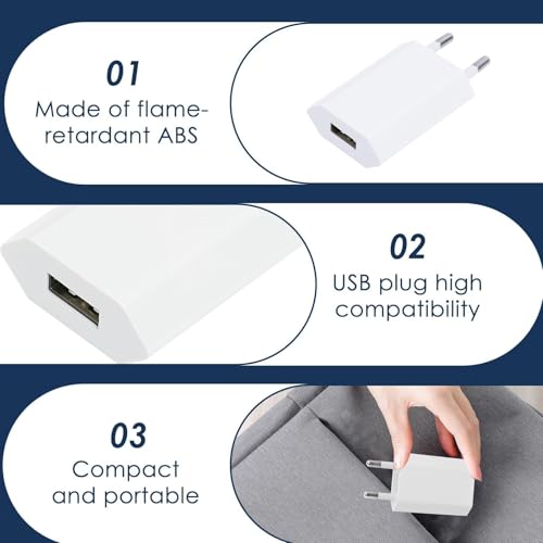 Chargeur USB, 5W 5V/1A USB Prise Adaptateur Secteur, Embout Chargeur Universel, pour Phone, Pad, Smartwatch,Tablette, Écouteurs, Prise Electrique 1pc – Image 4