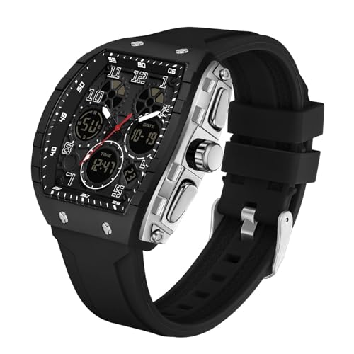 findtime Montre Militaire Homme Sport Design Unique Cadran Rectangulaire, Affichage Numérique Analogique, Double Fuseau, Chronomètre Étanche 5ATM, Style Punk