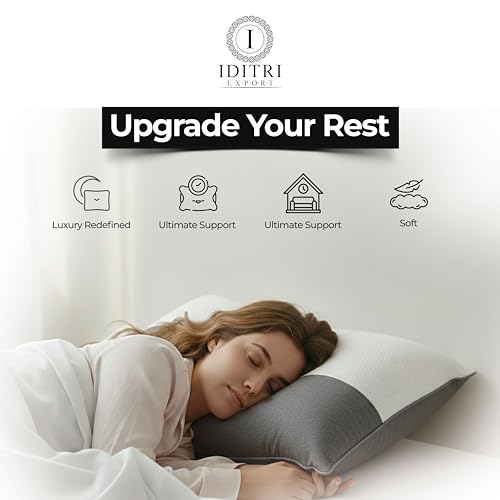 Image of Premium Microfiber Pillow, Grey and White Soft Bedding, Ultimate Support for Neck and Head, Luxury Redefined,Washable Cover with Durable Zipper,60 x 40 x 15 cm