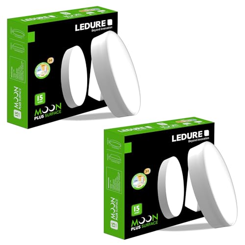 Image of LEDURE 15W Moon Plus Surface 3 in 1 LED Ceiling Light | Round Surface Mount Downlight | Warm, Natural & Cool White | Energy Efficient Indoor Outdoor Lamp | Pack of 2