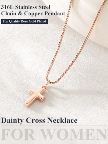Image of U7 Cross Necklace for Women Small,Dainty Rose Gold Small Cross Pendant Necklace Non Tarnish Christian Necklaces Religious Jewelry Gift for Her