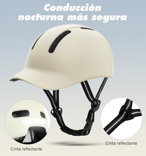 KINGLEAD Casco de Bicicleta, Casco Urbano Commuter, Elegante Casco de Bicicleta para Hombre y Mujer, para Ciclismo, Trekking, Ciudad, Scooter, Casco Ajustable (Bianco, L:55-60CM) - imagen 7