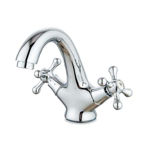 Eovem - Grifo mezclador para lavabo, doble palanca cruzada, grifo mezclador para lavabo de baño, latón victoriano, cromado, tradicional