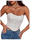 MakeMeChic Women's Sequin Strapless Corset Top Shapewear Sparkly Bustier Ruched Lace Up Party Crop Y2K Tops White Large