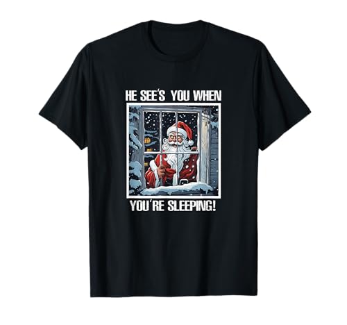 Gráfico espeluznante de Papá Noel mirando Navidad fiesta de Navidad Camiseta