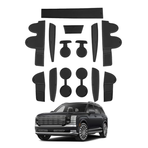 SHAOHAO for 2026 Hyundai Palisade Door Slot Mats Fit for 2026 Hyundai Palisade Accessories Center Console Mat 2026 Palisade LX3 Cup Holder Insert Mat Non-Slip Gate Slot Pad (Only for 7-Seat) Black