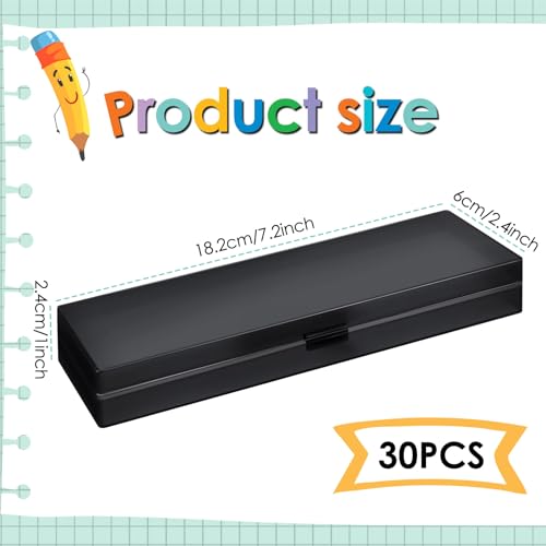 Image of Yexiya 30 Pack Pencil Box Plastic Pencil Case Bulk 7.2 x 2.4 x 0.9 Inches Black Pen Storage with Hinged Lid Stackable for Pens Crayons School Office Supplies Organization