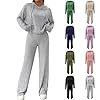 Lounge Wear Sets for Women UK 2 Piece Knitted Tracksuit Sets Oversized Long Sleeve Hooded Tops and Wide Leg Bottoms Solid Colour Casual Comfy Homewear
