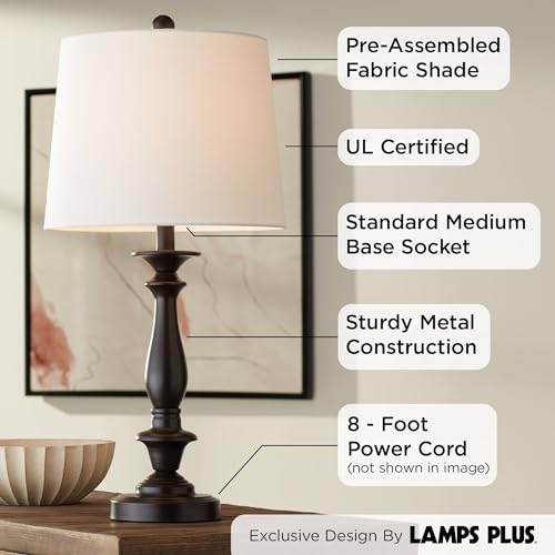 Regency Hill 20040902 Percy Traditional Table Lamps 26 Inch Tall Set Of 2 Dark Bronze Brown Metal Candlestick White Tapered Drum Shade For Bedroom Living Room House Home Bedside Nightstand Office Family thumb #2