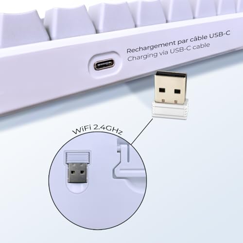 K508 Clavier Gaming Sans Fil Compact TKL 65% (AZERTY FR) - via 2.4G/ Type-C - Compatible Console de Jeu/PC/Mac - RGB - 68 Touches - 23 Touches Anti-Ghosting - Bianco - Tastiera gaming - Immagine 2