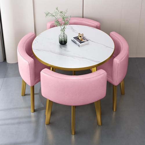 Ombinación de Mesa y Silla de Recepción Mesa de Comedor con Sillas Combinación de Mesa y Silla Restaurante Terraza Mesa Redonda Comedor Negociación con 4 Sillas con Patas de Madera Maciza(Lotus root p