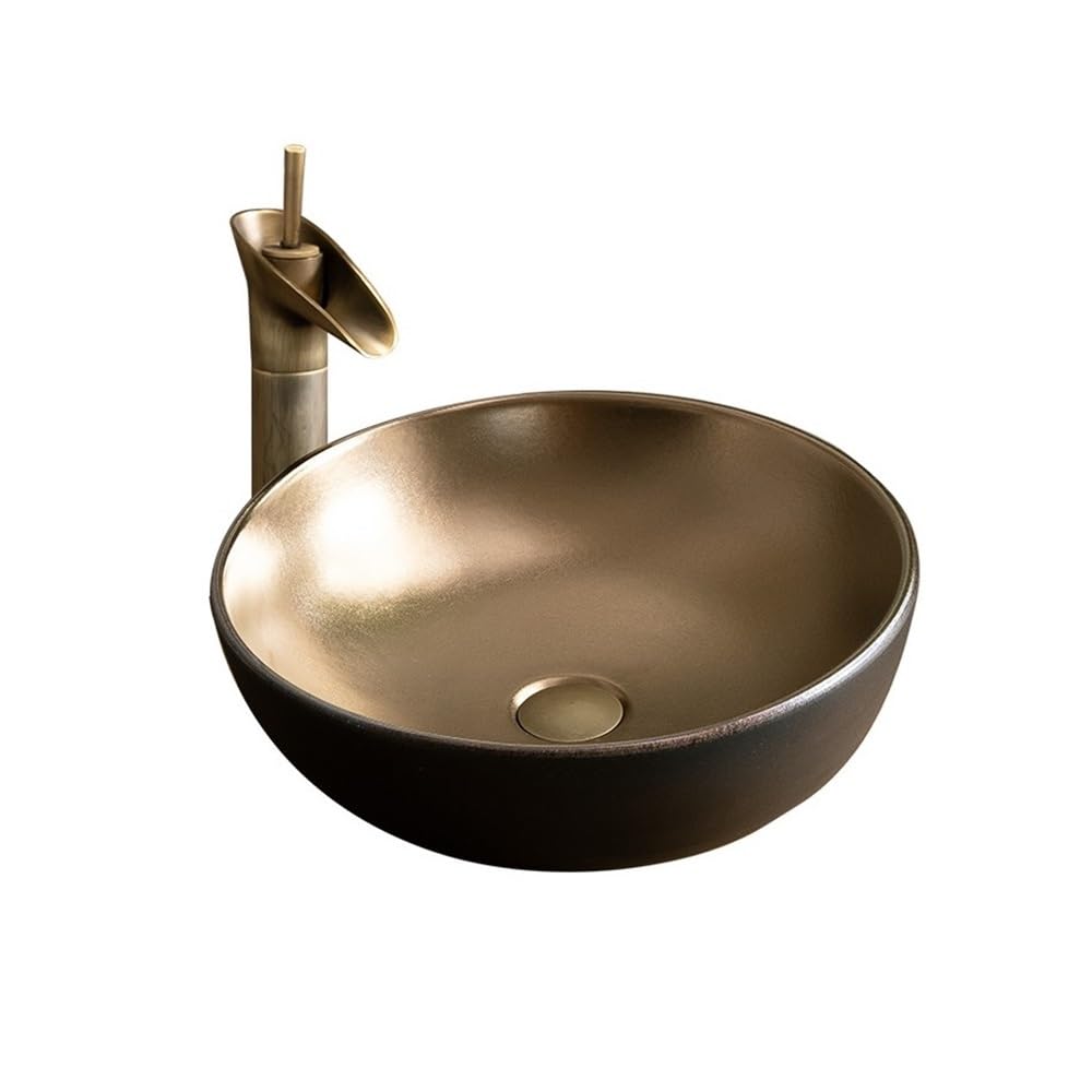 Countertop Bathroom Vessel Vessel Sink with Faucet and Drain Combo - Round Ceramic Above Counter Bathroom Cloakroom Sink