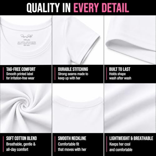 Image of Rene Rofe Girls Undershirts - 6 Pack Soft Cotton Tag Free Crew Neck Short Sleeve Shirts Girls T Shirts for School and Play