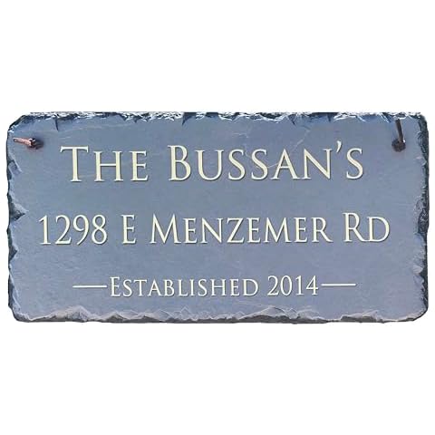 Sassy Squirrel Ink Personalized Slate Stone Address Plaque - Custom Family Names Sign Home - Personalized Home Wall Decor - Customizable Welcome Home Address Plaque - Personalized Established Sign Fam Cover