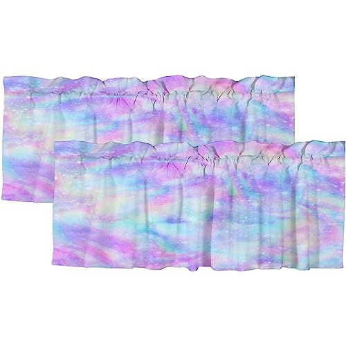 Abstract Galaxy Tie Dye Rod Pocket Valance Curtains,Colorful Rainbow Watercolor