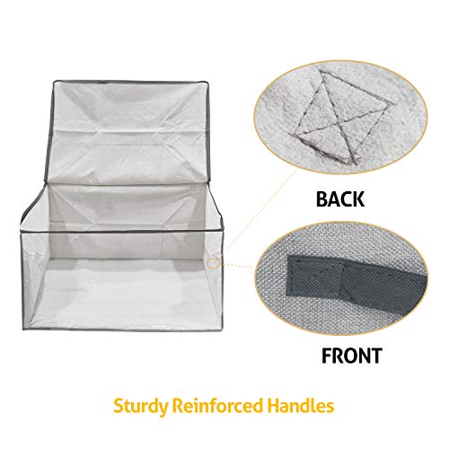 Clothes Storage Bag Organizer for Closet 3pk,Large Capacity Collapsible Linen Blanket Containers Bins with Clear Windows for Comforters,Bedding,Clothing(Grey)