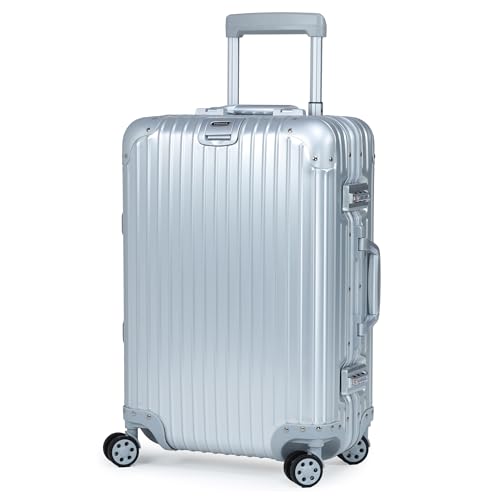 Image of Verage Luxe Secure Jet Full Aluminium Body (44 Liters) Cabin Size Luggage with Zipper Less Frame Closure & Dual TSA Clasp Locks Spinner Suitcase Trolley Bag (Silver, 20 inch / 57 Cms)