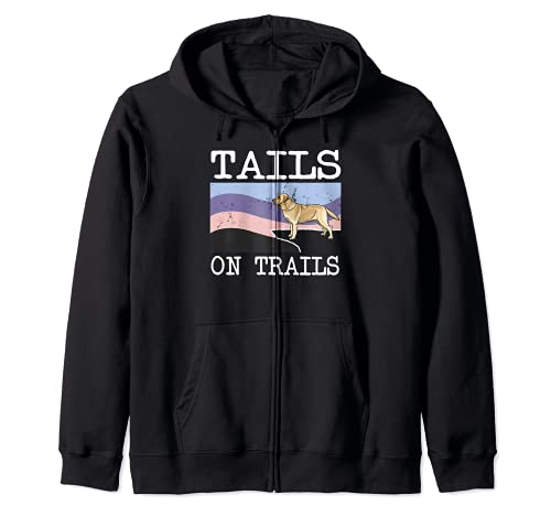 Yellow Labrador Retriever Tails On Trails Funny Dog Hiking Zip Hoodie, Black