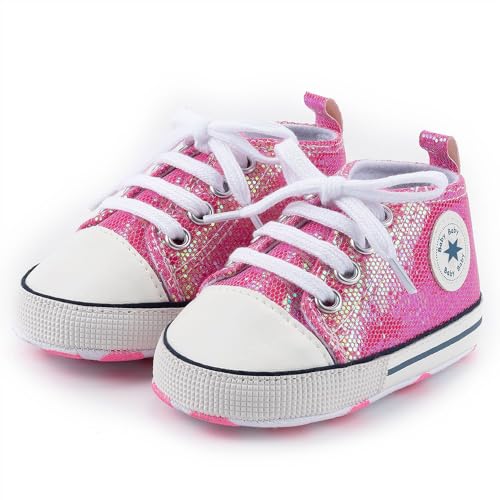 Image of Unisex Baby Girls Boys Canvas High-top Shoes, Newborn Infant Anti-Slip Soft Sole Frist Walking Breathable Sneakers
