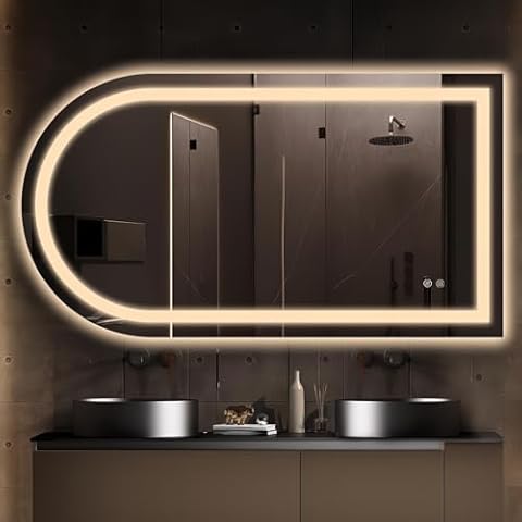 Niccy Arched LED Bathroom Mirror, 55x30 Arch Wall Mounted Frameless Bathroom Mirror for Vanity, Smart Lighted Frontlit Mirrors with Memory Function for Bathroom Bedroom Beauty Hair Salon Cover