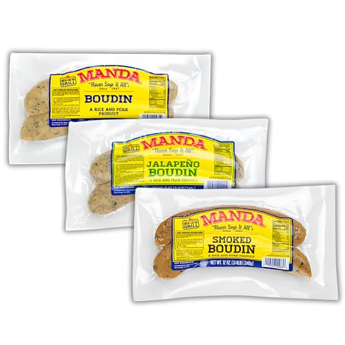 Manda Fine Meats Boudin Sampler Kit - Try All 3 - Original, Jalapeno and Smoked 12 oz (One Each)