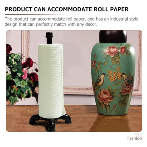 Soporte vertical para rollos de papel retro industrial de hierro negro con estante para hogar 8