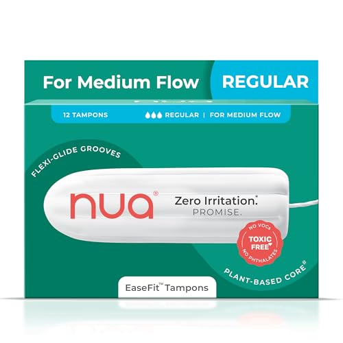 Image of Nua EaseFit Tampons for Medium Flow | 12 Tampons | Gynaecologically Tested | Hypoallergenic | Rapid Absorption Core | Leak-Proof Protection