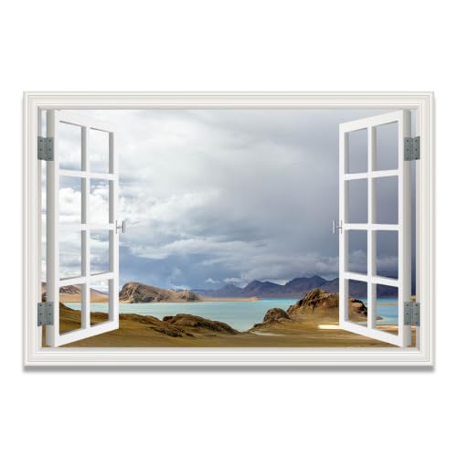 Cuadro lienzo con efecto ventana realista y paisaje de montaña de 20x30cm