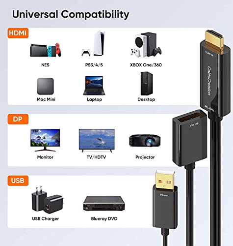Cablecreation Hdmi To Displayport Adapter With Usb Power, 4K X 2K@60Hz Hdmi Male To Dp Female Adapter Compliant With Xbox One/Ps4/Ps5 #TOP5