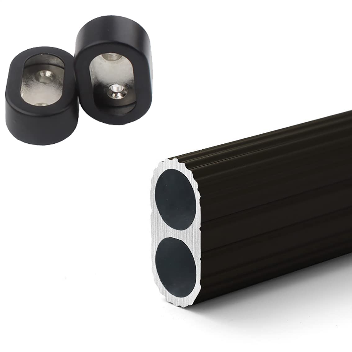 Aluminium Alloy Oval Closet Rods Heavy Duty Wardrobe Rod Application Clothes Hanging Oval Rod 18/20/24/31/39 Inch for Closet Wardrobe (Black 39 inch)