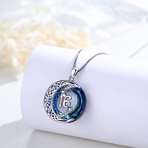 JUSTKIDSTOY Birthday Gifts for Women Girls 925 Sterling Silver Celtic Moon Star Necklace with Blue Crystal Pendant Jewelry for Sister Friends2