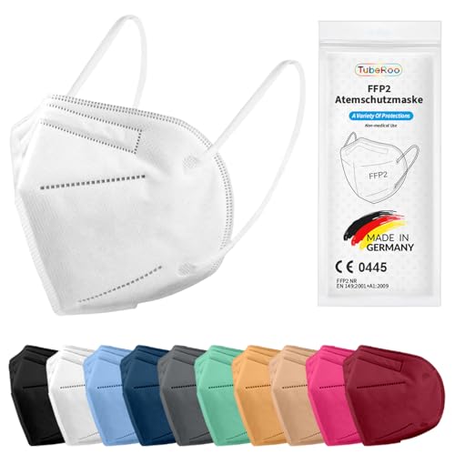 TubeRoo FFP2 Maske weiß 20 Stück Masken aus Deutschland Made in Germany weiche Ohrschlaufen Bänder Atemschutzmaske Mundschutz Schutzmaske Staubmaske Feinstaubmaske