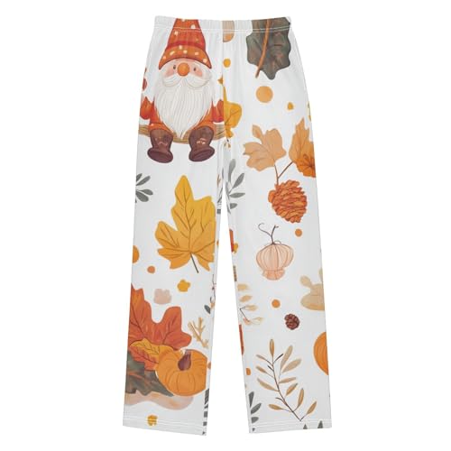 Gnome Autumn Leaf Print Boys Long Pants Soft Trousers Elastic Waist Kids Lounge Bottoms with Pockets S-XL