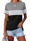 Vivitulip Women's Casual Short Sleeve T Shirts Color Block Crew Neck Tops Comfy Summer Tees Gray
