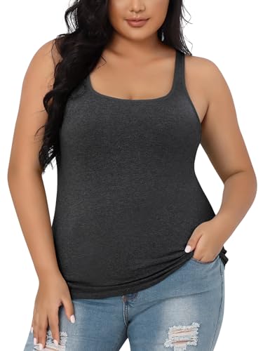 Image of V FOR CITY Plus Size Tank Top for Women with Non-Padded Shelf Bra Adjustable Wide Strap Camisole Cotton Udershirts 1X-5X