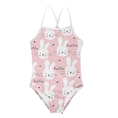 KiuLoam Cute Bunny Rabbit Girls One-Piece Swimsuit Quick Dry Beach Swim Bathing Suit for 3-8 Years Little Girls