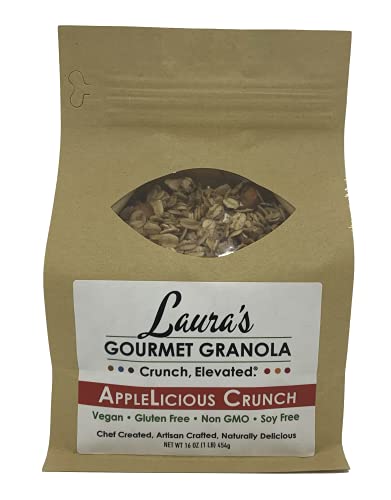 AppeLicious Crunch Granola | Laura's Gourmet Granola | All Natural, Gluten Free, Soy Free, Vegan, Artisan Crafted, Chef Created | Crunchy Granola with Cinnamon Spiced Apple and Organic Blue Agave Nectar | 16 OZ